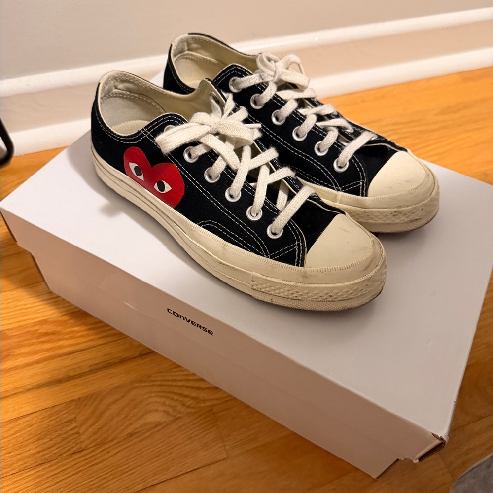 Converse Black Canvas Shoes with Red Heart Motif